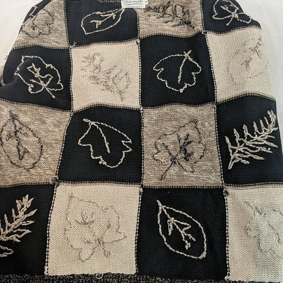Fiberworks Hand Embroidered Brown Leaves Knit Cardigan Sweater Button M Black - Picture 15 of 15